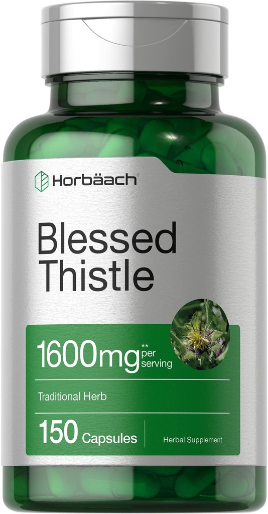 Horbaach õnnistatud ohakapslid 1600 mg | 150 Count | Max Potency | Non-GMO, Gluteenivaba maitsetaime täiendus