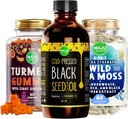 Maju Superfoods Black Seed Oil, 4-in-1 Sea Moss Kapslid ja Kurkumiini Kurkumiini Ginger Gummies Bundle