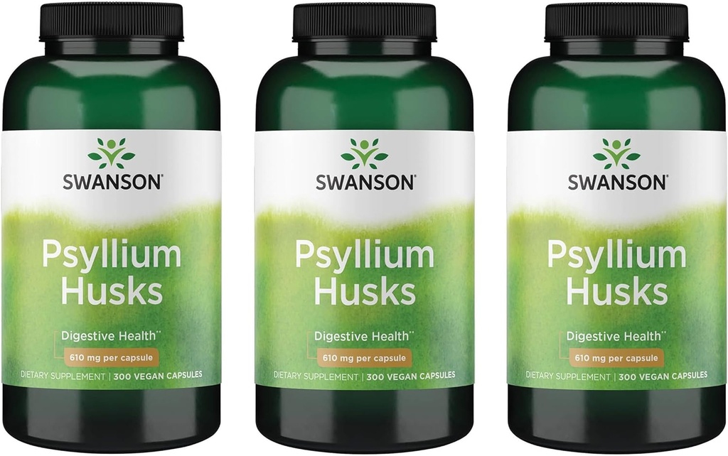 Swanson Psyllium Husk Dieet Fiber Supplement 610 mg 300 kapslid - (3 pakendit)