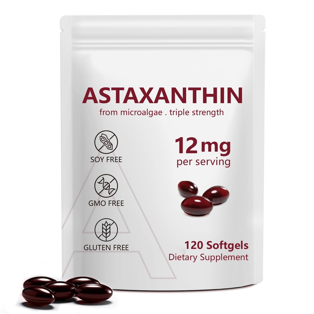 NenMaoKeNu Astaxanthin 12mg, Premium Astaxanthin Antioxidant Supplements with Antioxidant Activity, Supports Eye, Immune, Skin Health, Internal Circulation-120 Softgels