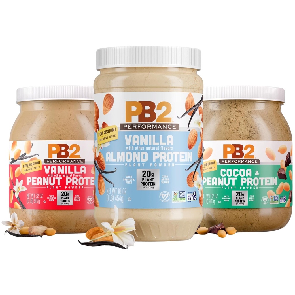 PB2 Performance Protein Powder Bundle - 2 lbs Dutch Cocoa Peanut, 2 lbs Madagascar Vanilla Peanut, 1 lb Madagascar Vanilla Almond - Vegan, Non-GMO, Gluten-Free, Non-Dairy, High Protein [Pack of 3]