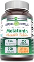 Hämmastav valem Melatoniini närimistable Supplement | 5 Mg per Serving | 250 tabletti | Non-GMO | Gluteenivaba | Valmistatud USAs (Citrus Flavor)