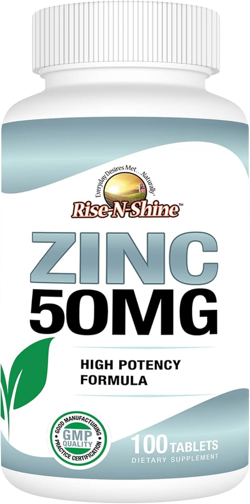Rise-N-Shine 50 Mg Tsink Toidulisandid - Immuunsüsteemi tugilisa - Suure tugevusega antioksüdant - 100 päeva pakkumine (100 tabletti)