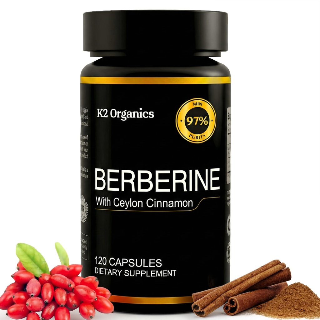 Berberine with Ceylon Cinnamon 1200mg – 97% Purity- Non-GMO, Gluten-Free, Lab-Tested Vegan Berberine Supplement (120 Count)