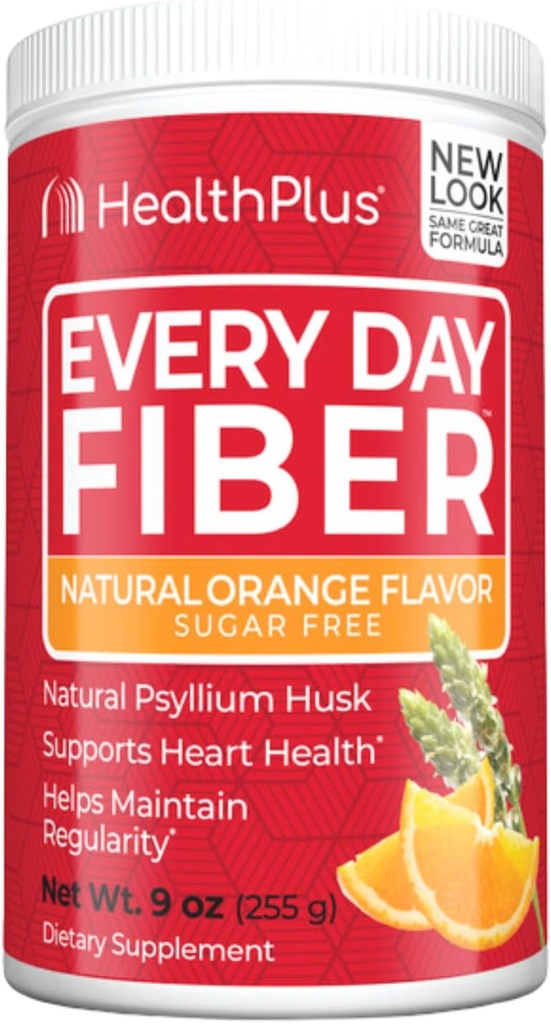 Health Plus iga päev kiudaine seedimistuge | Kunstlike maitsete puudumine | igapäevane kiud toksiinide kõrvaldamiseks, et vähendada puhitust | Psyllium Husk | Oranž maitse | 9 Ounces, 36 Servings.