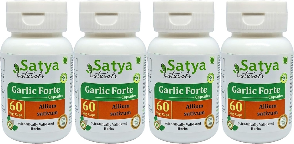 Küüslauk Forte kapslid 500 mg. 60 Veg. Kapsel | Lahsan (Allium Sativum ) Ekstraktkapslid meestele ja naistele | Ayurveda taimsed täiendused/ parandusmeetmed | 10: 1 Forte (4 pudelit 60 kapslit)