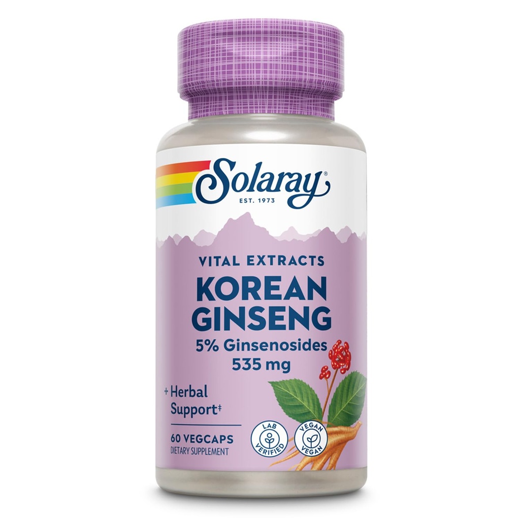SOLARAY Korea ženšenni juureekstrakt - taimetoetus juhusliku stressi, energia ja füüsilise vastupidavuse jaoks - 5% žensenosiide - vegan, Lab verifitseeritud - 60 serveerimist, 60 VegCaps