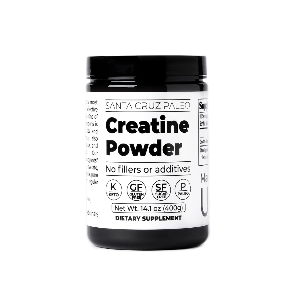 Santa Cruz Paleo, Kreatiin Monohüdraat Pulber Mikroniseeritud, Maitsestamata Pre Treening ja Lihaste Tugi Lisand, Gluteenivaba Keto, Sega veega või raputab, Ei Täiteaineid või Lisaaineid, 80 Servings, 400g