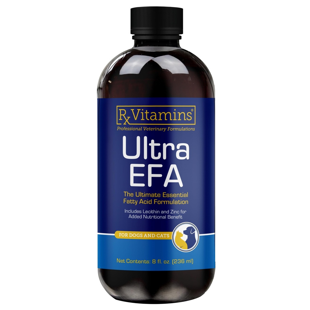 Rx Vitamiinid Ultra EFA Omega 3 Kalaõli koertele ja kassidele - edendab südant, aju ja liigeste tervist E-vitamiini, biotiini ja tsingiga - vedel kalaõli tšillide leevendamiseks, koera heitmine, kate tervis - 8 oz