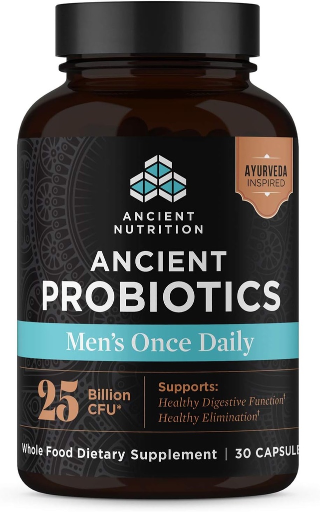 Ancient Nutrition Probiootikumid Meestele, Ancient Probiootilised Meeste Ükskord Iga päev 30ct, Seedetrakti Ja Immuunsüsteemi Toetus, Bloating, Gaasi Ja Kõhukinnisuse Relief, Gluteenivaba, Superfoods Blend, 25 miljardit CFUd *