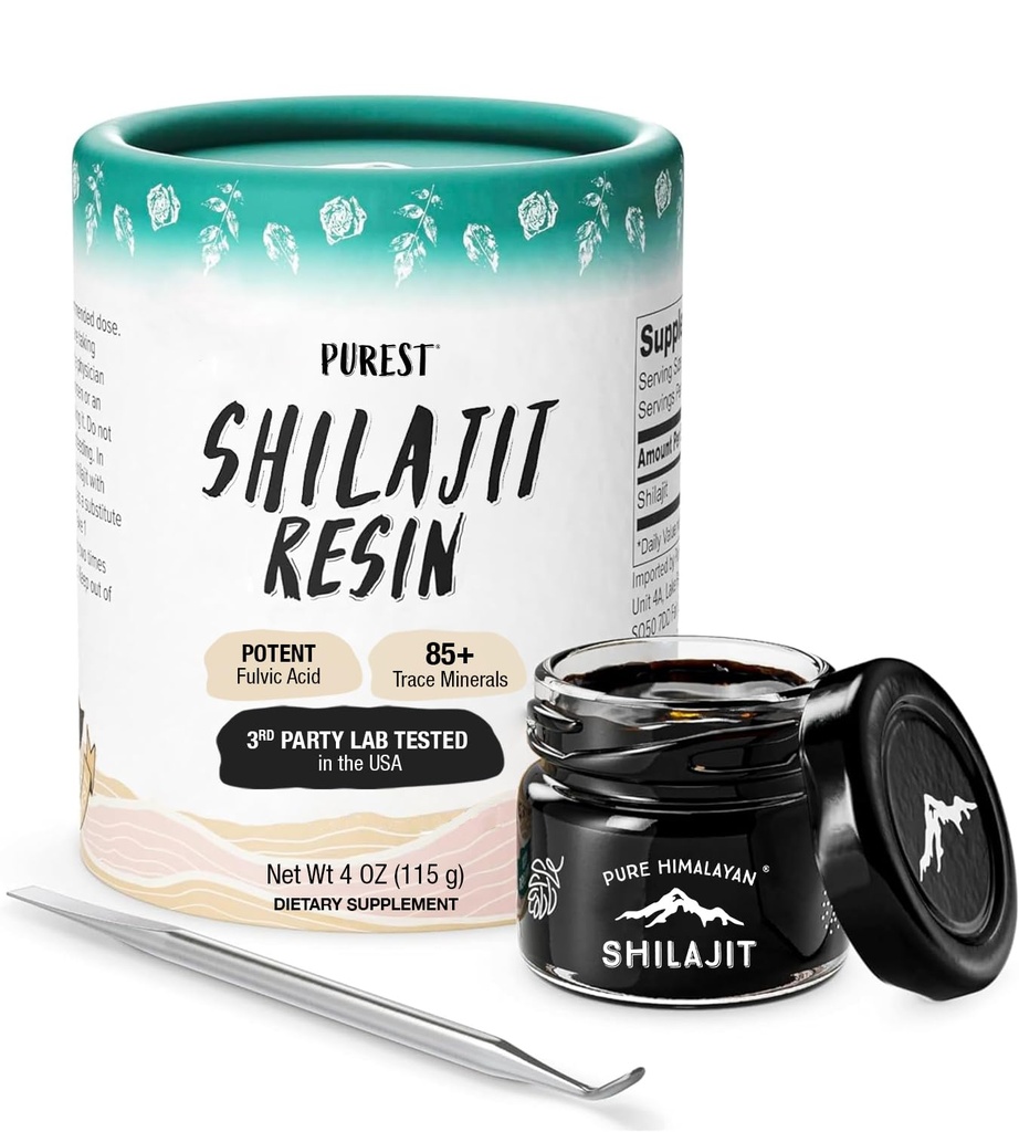 Pure Himalayan Shilajit, kõrge toitaineline tugevus, A-klassi Shilajit vaik 85+ taimse päritoluga mineraalide ja fulviinhappega, energia ja immuunsuse pakkumine meestele ja naistele, 3. partei USA labor testitud (115 g)