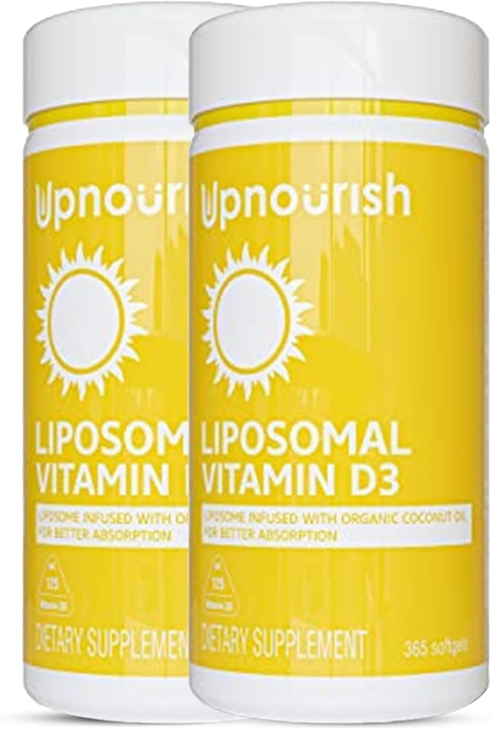 UpNourish 2 Pack - Liposomal Vitamiin D 5000 IU 730 pehmegeelid, kolekaltsiferool Vitamiin D3 loodusliku kookosõli, VIT D3 Supplement