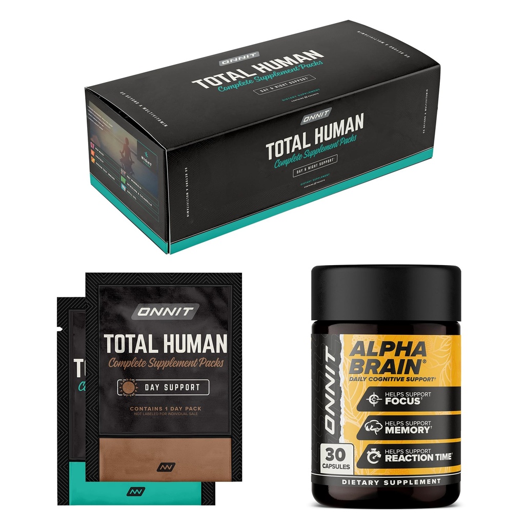 ONNIT Premium Alpha Brain Bundle - Nootropic Brain Supplement (30 Count) fookuse, kontsentratsioon ja mälu + kokku inimese päeva ja öö vitamiini pakendid meestele ja naistele (30-päevane pakkumine)