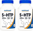 Nutricost 5-HTP 200mg, 120 taimetoitlase kapslid (5-hüdroksütrüptofaan) - mitte-GMO ja gluteenivaba (2 pudelit)