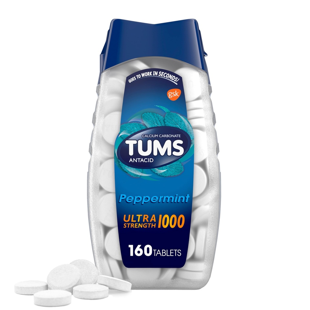 TUMS Ultra tugevusega närimisvastased antatsiidid kõrvetiste leevendamiseks, piparmünt - 160 krahv