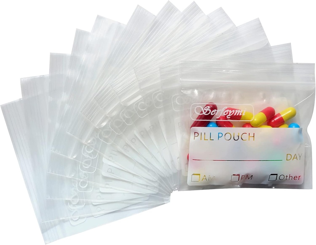 Serfeymi Pill Kotid Travel Pill Pouch Korraldaja Pakend 120 BPA Tasuta 3 x 2,75 tolli Korduvkasutatavad Pill Kotid Meditsiin Koos Kirjuta sildile ja Zipper tihe Veekindel AM PM Pill Kotid Toidulisandid