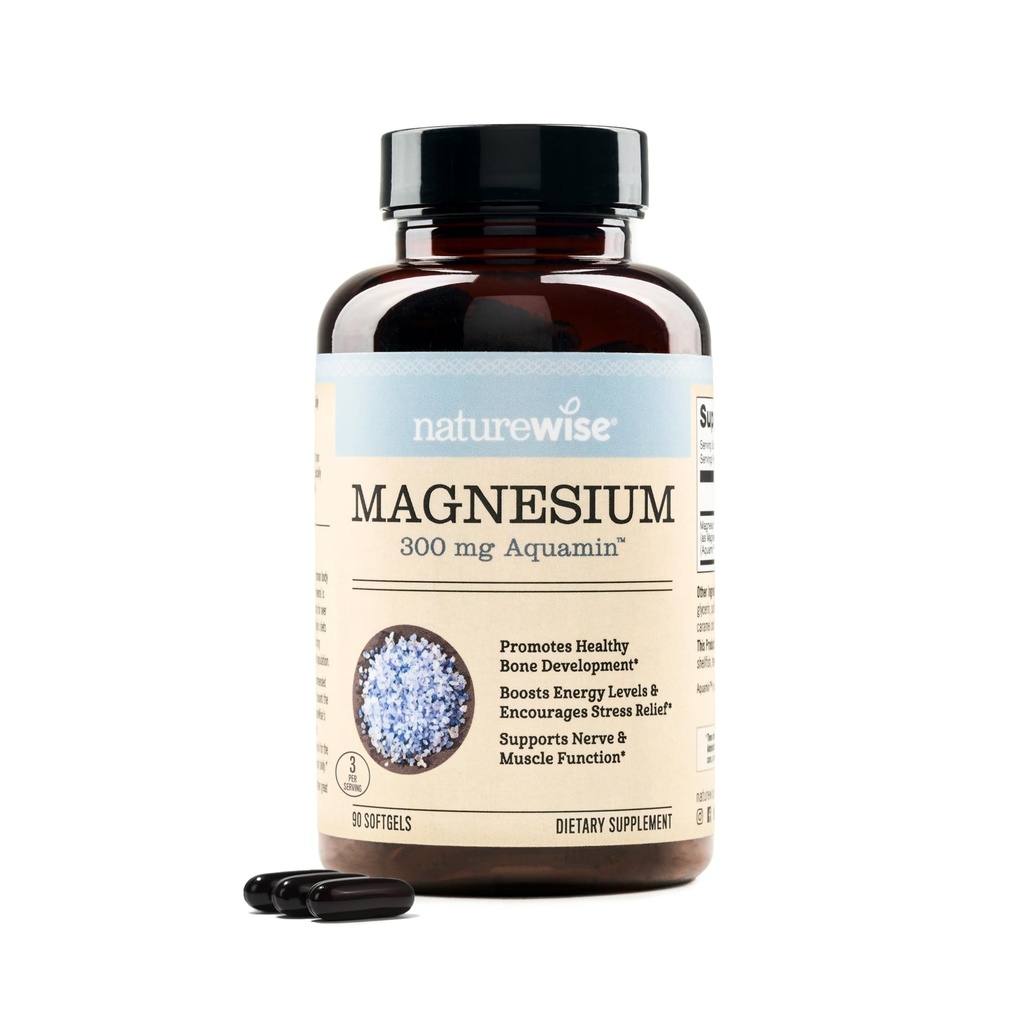 NatureWise High Absorbtion Marine Magnesium Supplement 300mg - looduslikult hangitud magneesium mereveest - Non-GMO, USA Valmistatud - 90 Softgels[1-kuu tarne]