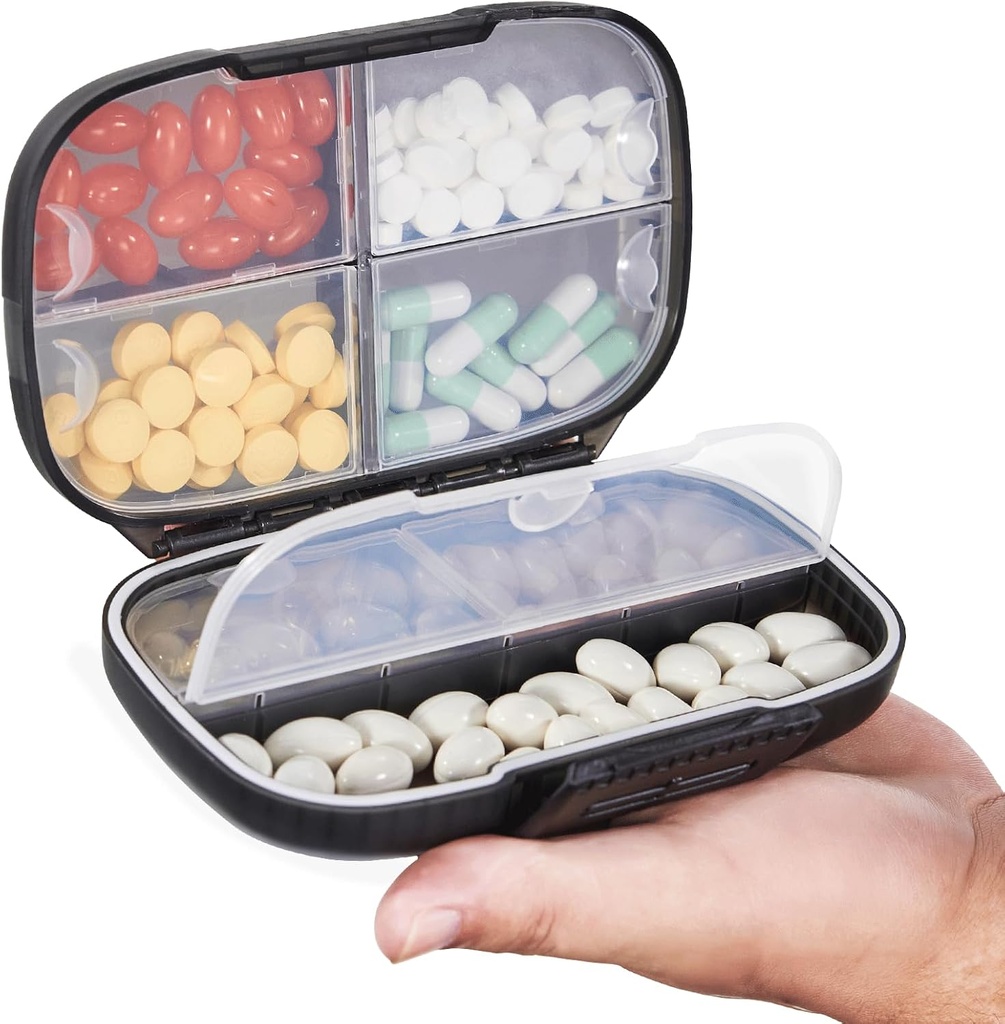 Sukuos Travel Pill Korraldaja Iganädalane topeltlukk, kaasaskantav pillikarp suure 7 osaga, õhukindel igapäevane meditsiinijuhtumikonteiner koos vitamiinide / kalaõlide / toidulisanditega