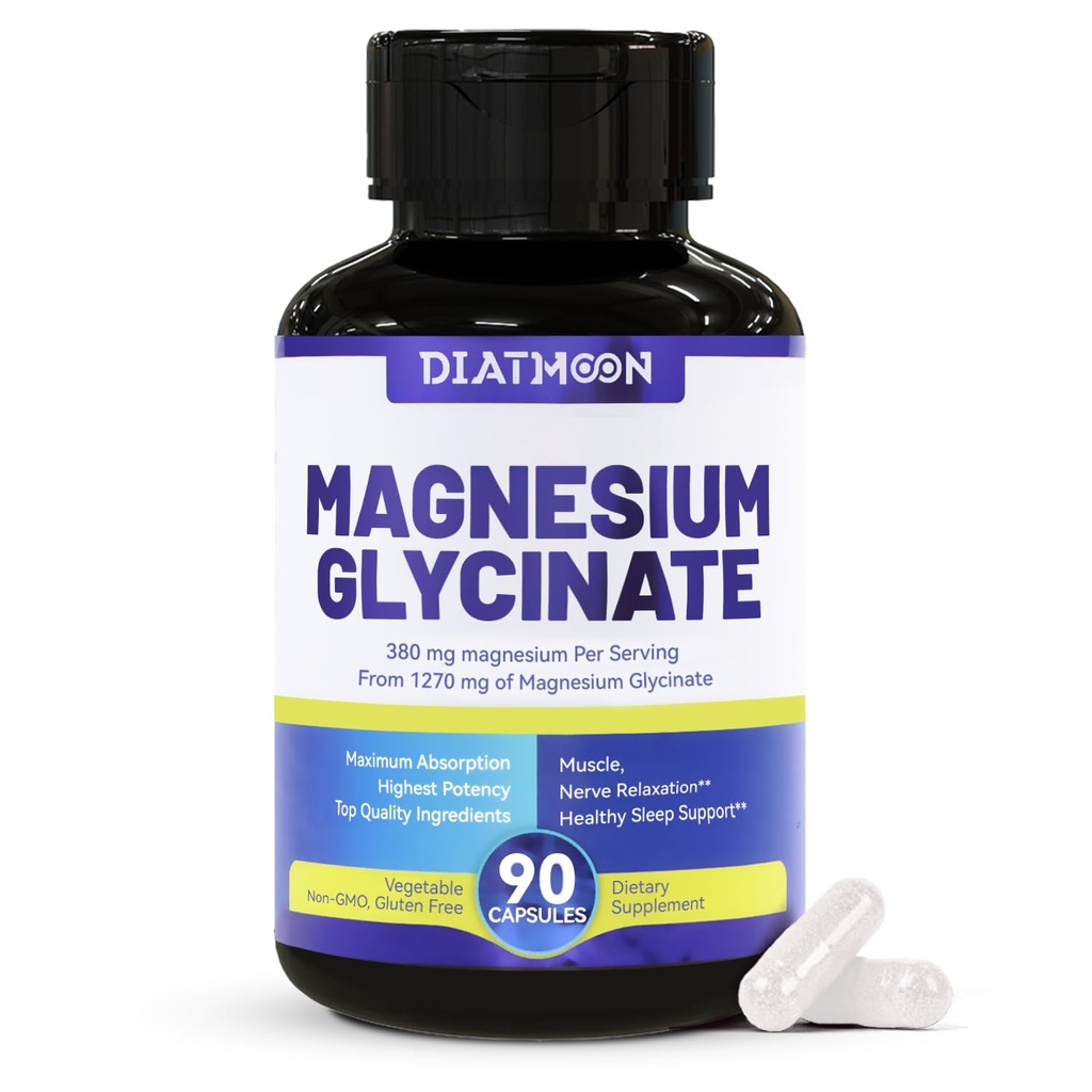 Magneesiumglütsinaatkapslid 380mg, magneesiumi lisand lihastele, südamele, närvitoele, 45 sevings kõrge imendumine, mitte-GMO ja gluteenivaba - 90 loeb