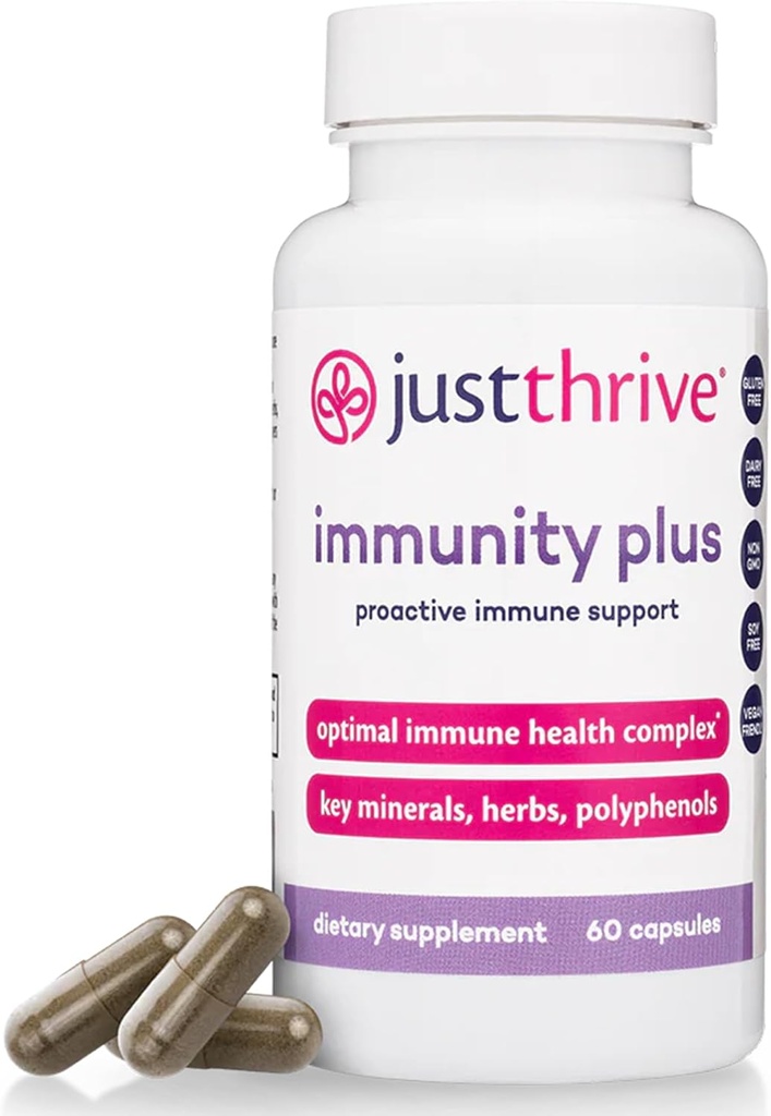 Just Thrive Immunity Plus - Vegan Soolestiku Tervise Ja Immuunsüsteemi Täiendus Lastele Ja Täiskasvanutele, 60 Kapslit