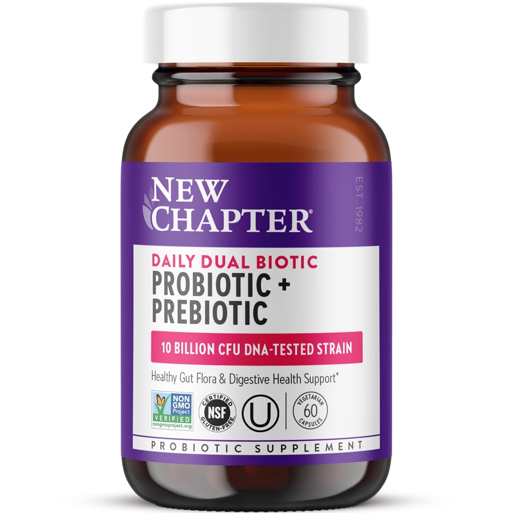 Uus peatükk Igapäevane kahekordne biootiline probiootikum + prebiootikum seedetrakti ja mikrobioomi tervise jaoks, 100% vegan, sojavaba, mitte-GMO, 60 loend (2 kuu pakkumine)