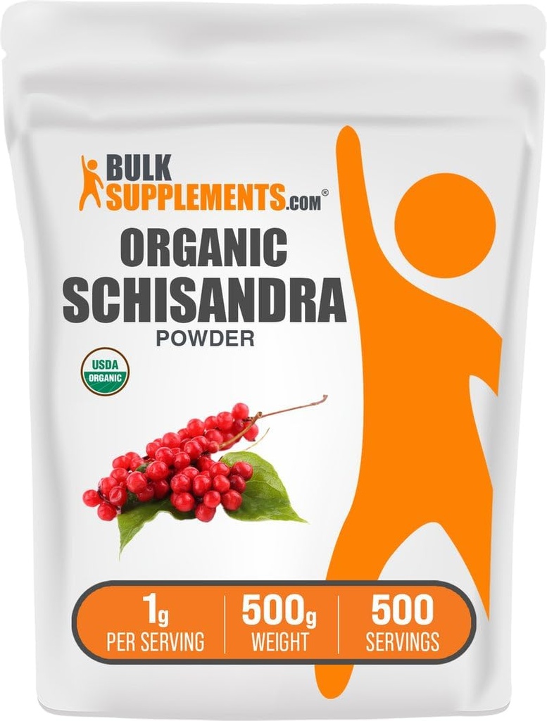 BulkSupplements.com Orgaaniline Schisandra pulber - orgaaniline Schisandra lisand, Schisandra Berry - gluteenivaba - 1 g ühe serveerimise kohta, 500 g (1,1 naela) (pakk 1)