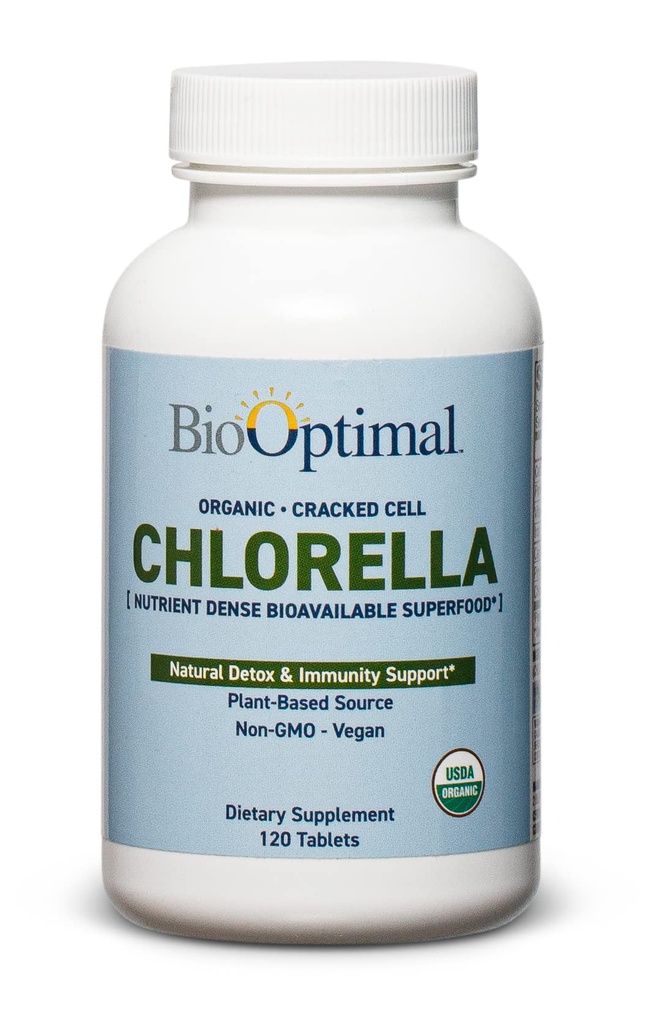 BioOptimal Organic Chlorella tabletid - Orgaaniline, mitte-GMO, ei lisaaineid või täiteaineid - 500mg Premium kvaliteediga toidulisand vitamiine, mineraale ja antioksüdante (120 tabletti)