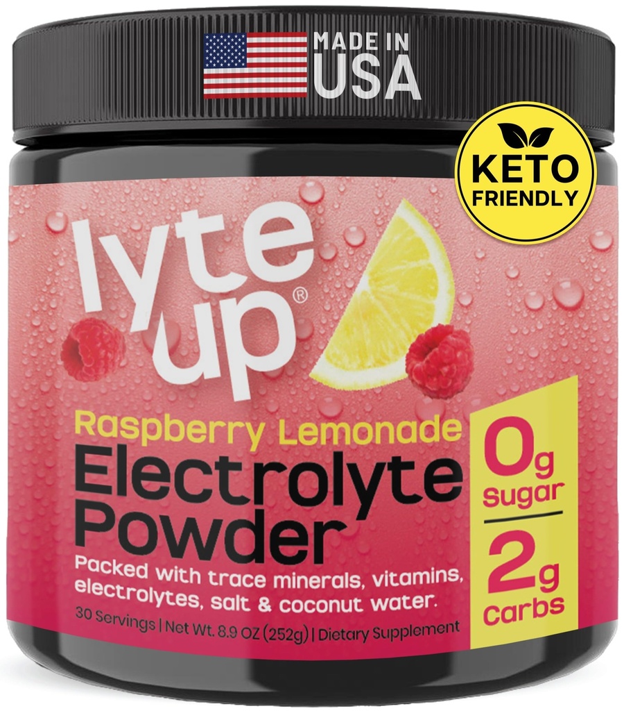 Nutriana Keto Elektrolüüdid Pulber No Sugar - Zero Carb & Zero Calorie Elektrolüütide Joogi Segu - Suhkruvabad Elektrolüüdid Hüdratsioonipulber - Paastumine Elektrolüüdid Vaarika Lemonaadi Maitse