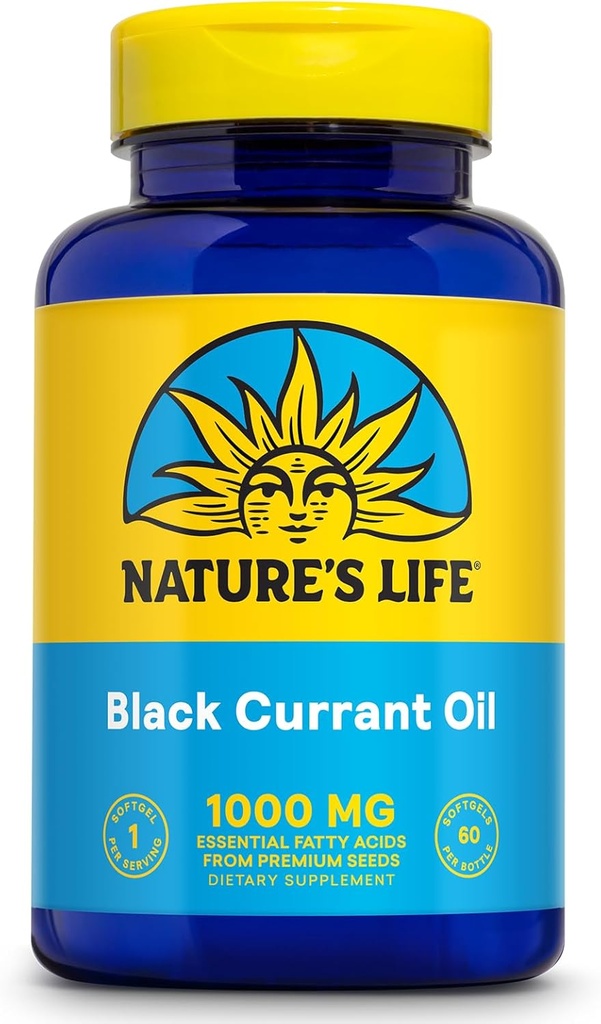 NATURE's LIFE Black Sõstra seemneõli 1000mg - must sõstraõli, looduslik oomega 6 gamma-linoleenhape (GLA) ja oomega 3 alfa-linoleenhape (ALA), 60-päevane garantii, 60 serveerimist, 60 softgelit