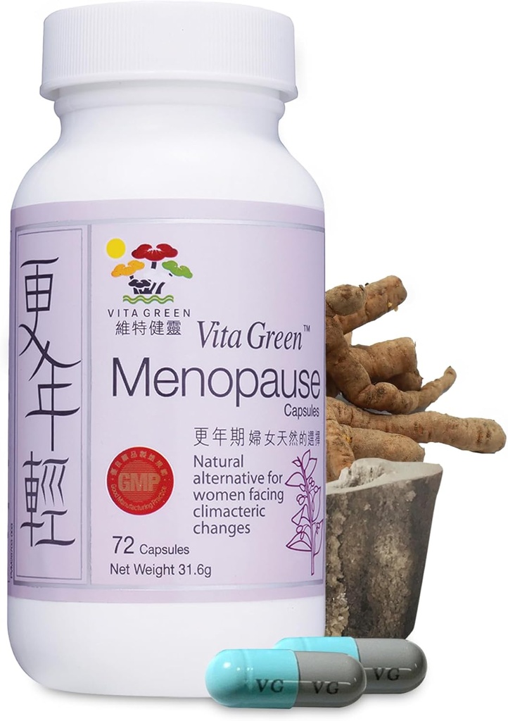 Vita rohelise menopausi lisandid naistele, kuumad vilgud menopausi leevendamine, menopausi sümptomid, hormonaalsed naha ja juuste seisund paranevad, unehäired, öine higistamine, 100% looduslik - 72 kapslit