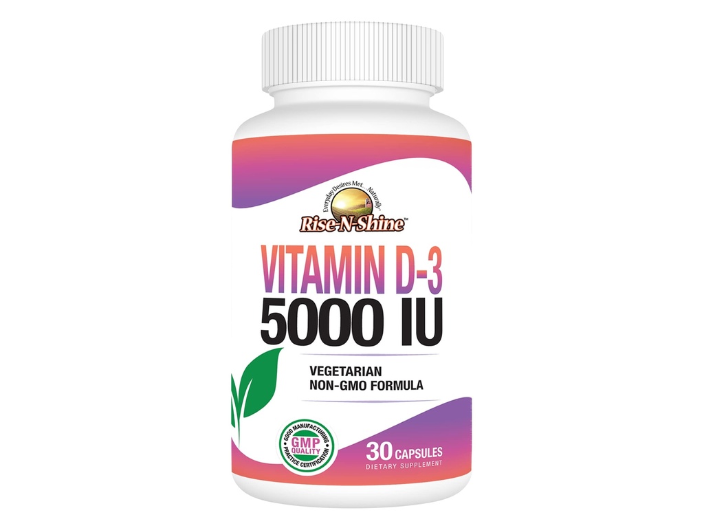 Rise-N-Shine Vitamiin D3 5000 IU täiendused naistele ja meestele - toetab immuunsüsteemi tervist - 30 päeva pakkumine - 30 köögiviljakapslit