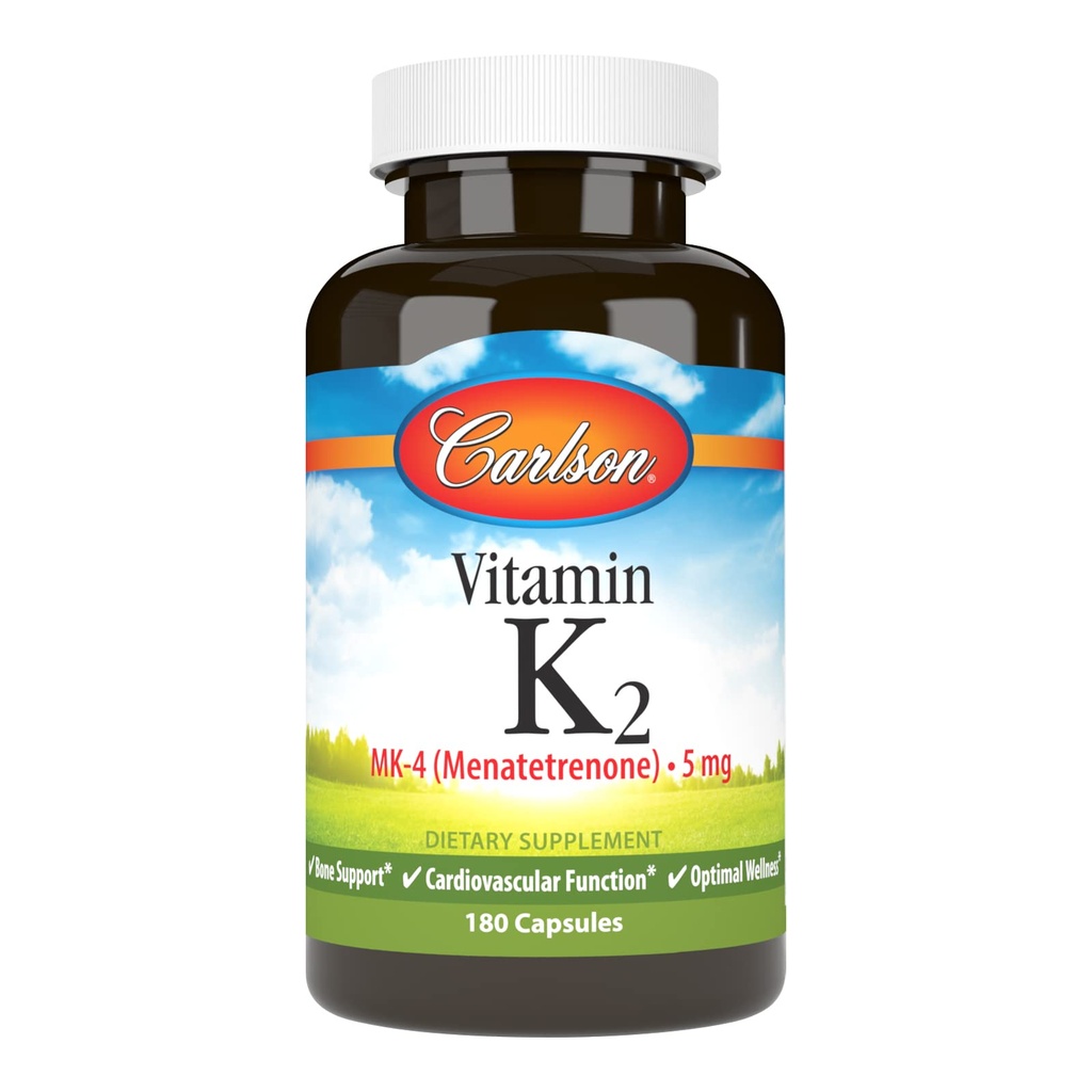 Carlson - K2-vitamiin, MK-4 (menatetrenoon), K-vitamiini lisand, luu ja südame tervis, K2-vitamiin, sojavaba, K-2-vitamiin, K2-vitamiinid, 180 kapslit
