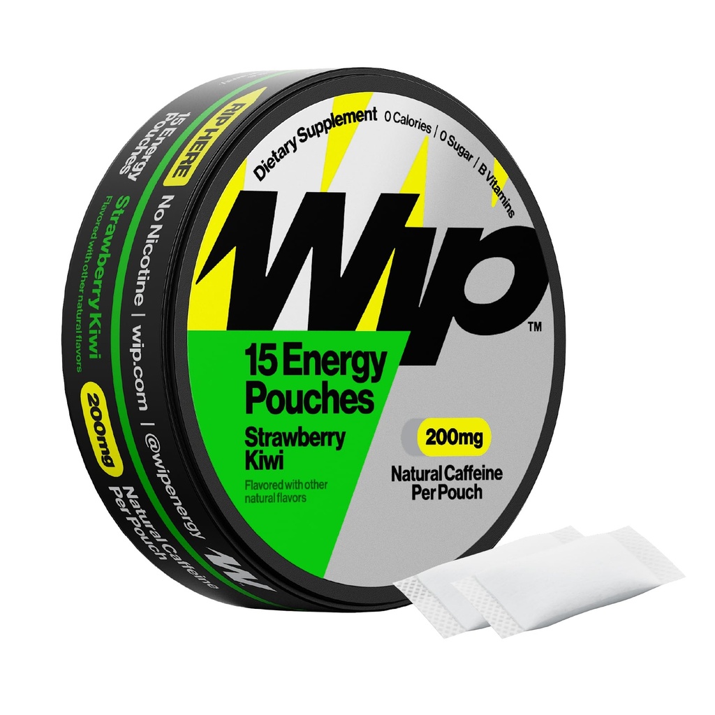 Wip Energy Pouches | 200mg Natural Caffeine | Vitamins and Minerals | Strawberry Kiwi | 15 Pouches Per Can | 1 Can