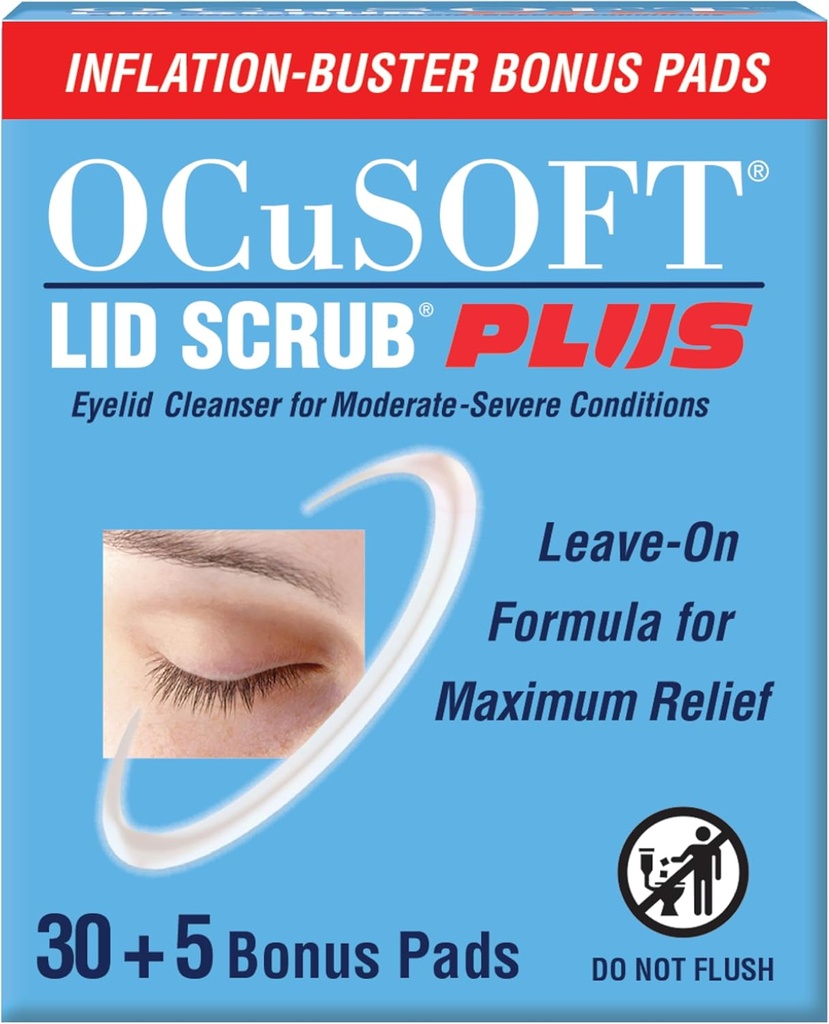 OCuSOFT Lid Scrub PLUS 35 - Eelnevalt niisutatud väljajätmine silmalau pühib mõõdukalt kuni rasketes tingimustes - niisutav silmalau puhastaja maksimaalseks leevendamiseks - 35 loend