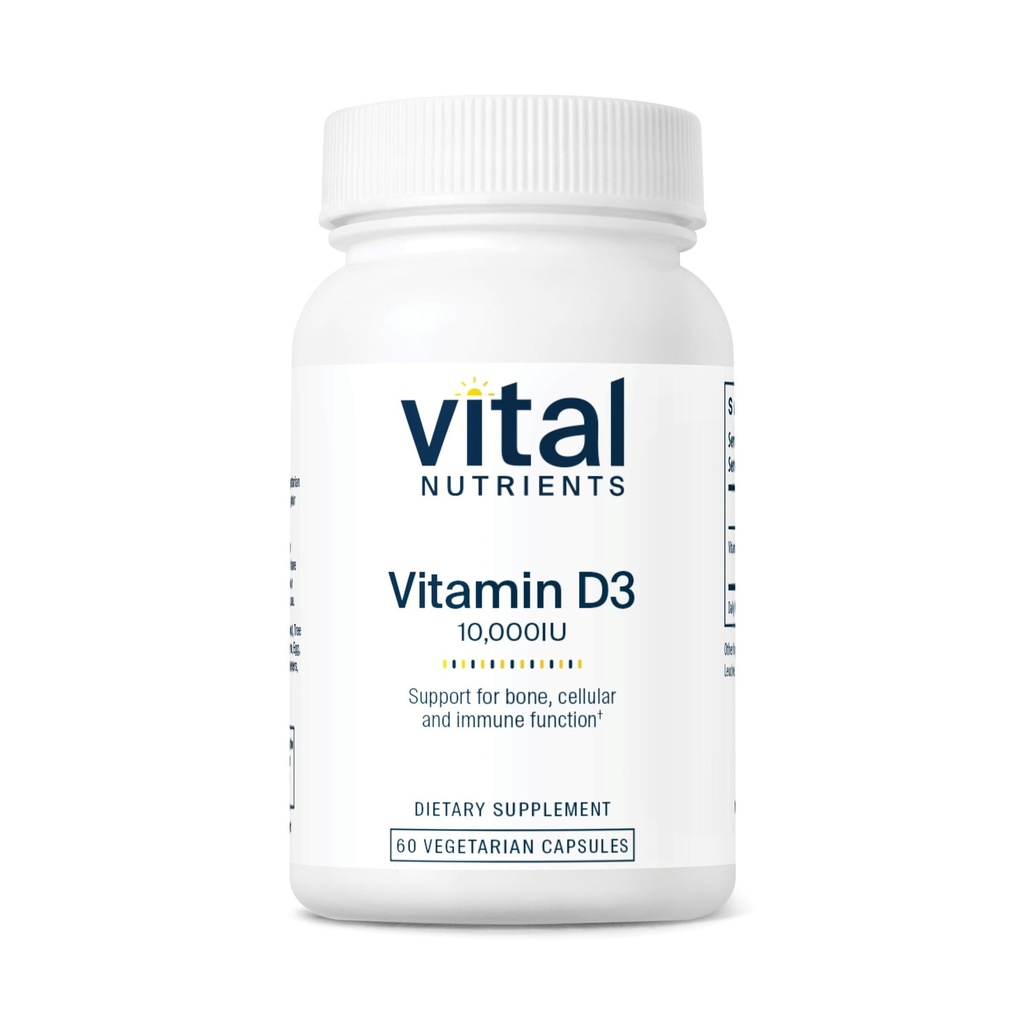 Vitamiin D 10000 RÜ | D3-vitamiini lisand | Terved luud, hambad, lihased * | Rakuline ja immuunfunktsioon | Kaltsiumi imendumine | Gluteeni-, piima- ja sojavaba | 60 kapslit