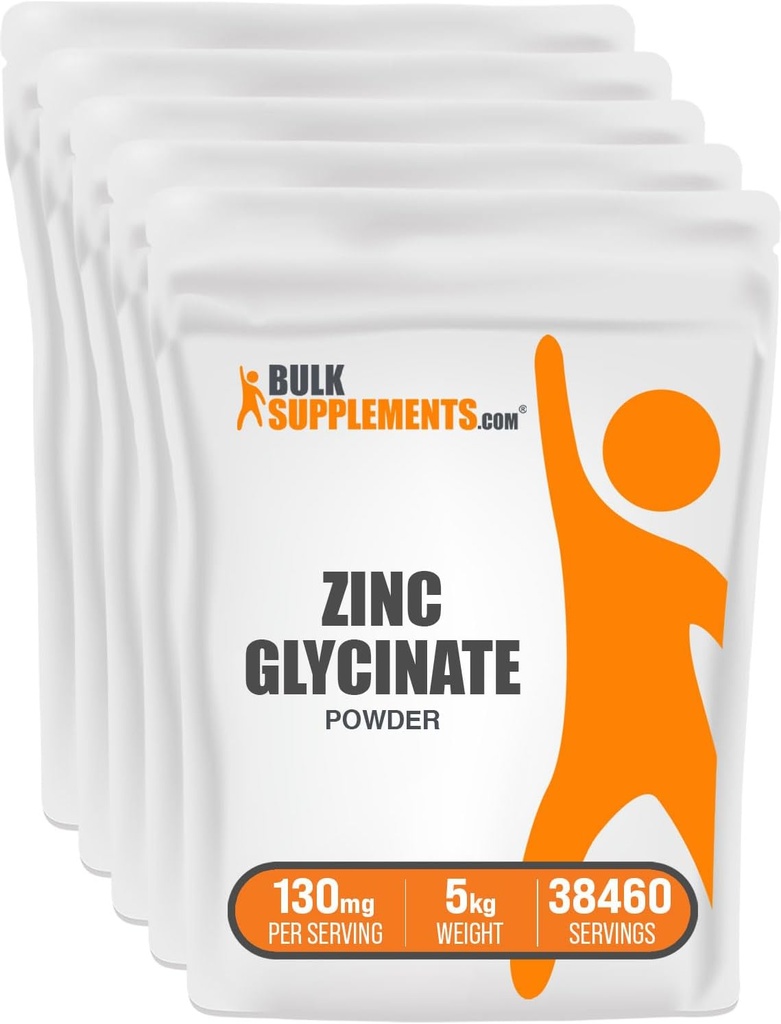 BulkSupplements.com Tsink Glycinate Powder - Tsink Supplement, Mineral Supplement for Immune Support - Gluteenivaba, 130mg per Serving, 5kg (11 naela) (Pack of 5)