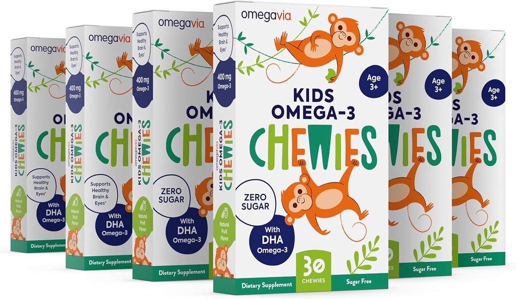 Omega 3 Gummies - Ultra-High DHA närimisgeel - lastele toetab aju ja silmade tervist - suhkruvaba looduslik puuviljamaitse - Kids Omega 3 kalaõli kummikud (6 Pack)
