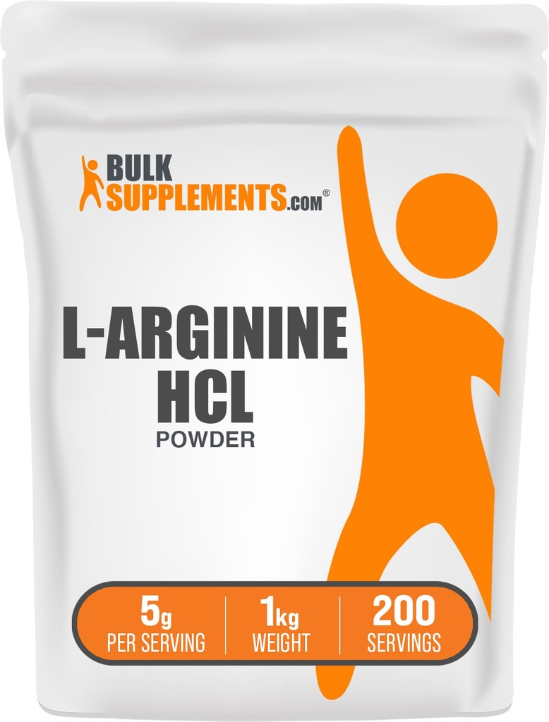 BulkSupplements.com L-arginiin HCl pulber - lämmastikoksiidi lisand, Arginiini pulber - maitsestamata & gluteenivaba, 5 g serveerimise kohta, 1 kg (2,2 naela) (pakk 1)