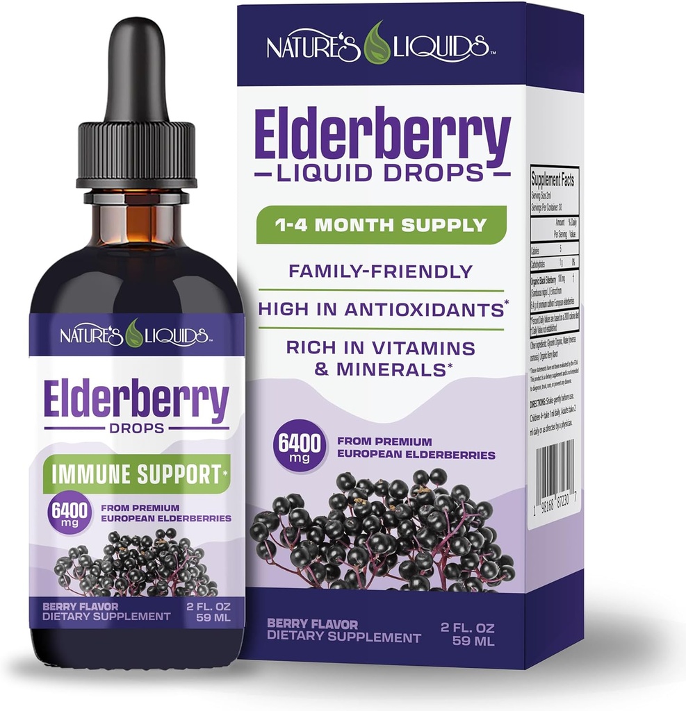 Nature's Liquids Organic Elderberry Syrup Free | Immune Support for Kids and Adults | 1 Serving Equals 60 Elderberries (2 Fl Oz)
