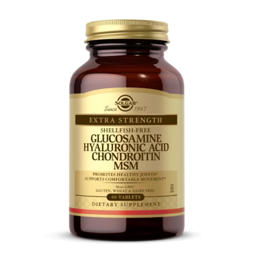 Solgar Glükosamiin Hüaluroonhape Chondroitin MSM (karpkalavaba), 60 tabletti - ühine tugi ja mugavus - toetab aktiivset elustiili - mitte-GMO, gluteenivaba, piimavaba - 20 serveerimist