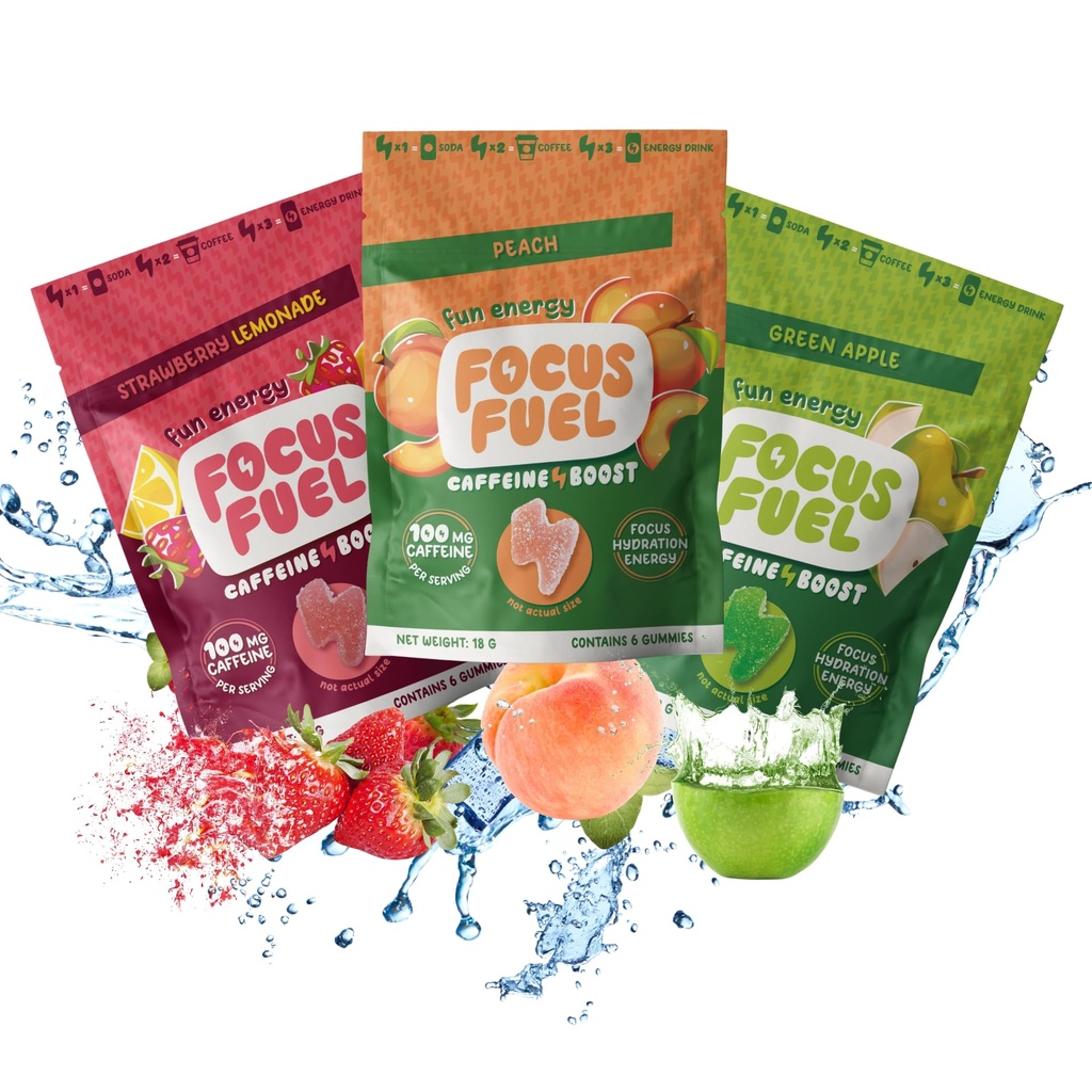 FocusFuel Energy Chews - Trial Size Variety Sample Pack (9 Servings) - 100mg Caffeine + Alpha GPC + L-Theanine + B12, Magneesium - virsik, roheline õun, maasika Lemonade Maitseained - No Crash või Jitters