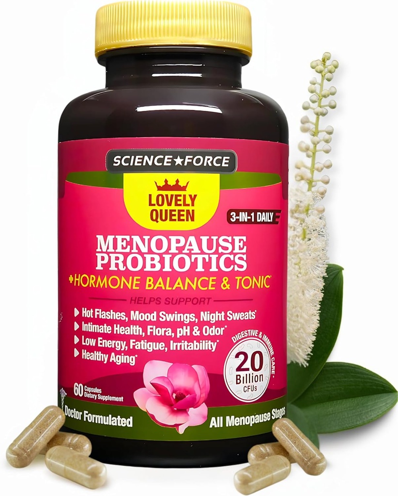 Armas menopausi täiendus + hormoonide tasakaal + kehakaalu juhtimine, kuumad vilgud, meeleolu kiiged, vaginaalne tervis ja kuivus | Black Cohosh, Dong Quai, Ashwagandha + probiootikumid, naiste täiendus, 60 ct