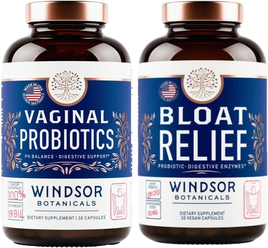 WINDSOR BOTANICALS Bloat Relief Probiootikum Ensüümide Ja Vaginaalsete Probiootikumidega - Seedetrakti Ja Vaginaalse Tervise Bundle
