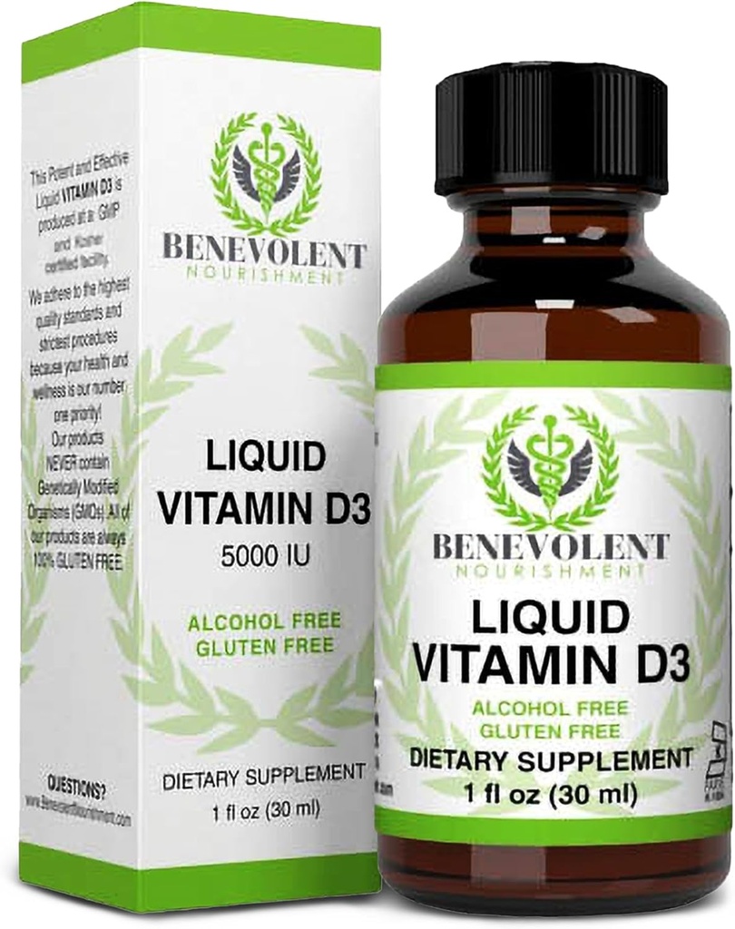 Heatahtlik toitumine Vitamiin D3 tilgad 5000 RÜ - potentsi ja efektiivne 1000 RÜ tilga kohta - kiiresti neelavad vedelad toidulisandid - 100% alkohol ja gluteenivaba