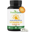 ForestLeaf Vitamiin D3 5000 RÜ | VIT D - VIT D3 D-vitamiini toidulisandid naistele ja meestele | Luude tervis, hambad ja immuunsus | Lihtne neelata pillid | Üks kapsel päevas, 6-kuuline pakkumine, 180 loend