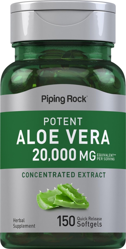 Piping Rock Aloe Vera kapslid 20000mg | 150 Softgels | Kontsentreeritud ekstrakti täiendus | Mitte-GMO, Gluteenivaba