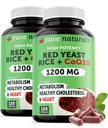 Red Pärm Riis 1200 mg kapslid CoQ10 - Säilitada tervislikku kolesterooli taset, Taimne Südame Tervis Vegan Punase Pärmi Rice Supplement - Punane Riis Pärm CoQ10 naistele ja meestele - 120 Ct (2-Pack)