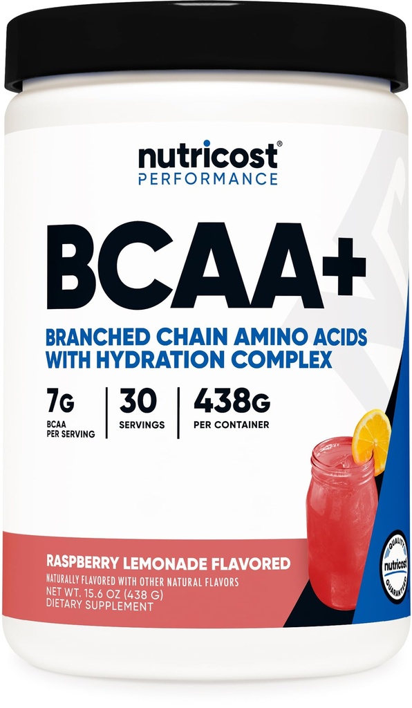 Nutricost BCAA + Hüdratsioonipulber (Raspberry Lemonade) 30 Servings - Hargnenud ahelaga aminohapped hüdratsioonikompleksiga - Gluteenivaba, mitte-GMO