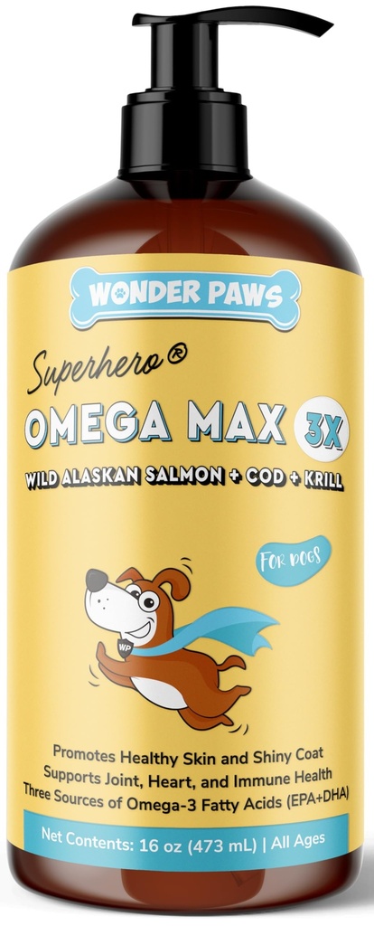 Wonder Paws Fish Oil for Dogs - Omega 3 koertele Alaska lõhest, tursast ja krillõlist - EPA DHA rasvhapped - Vähem lagundamine ja sügelemine - Naha, liigese, immuunsuse ja südame tervis - Vedel täiendus (16 oz)