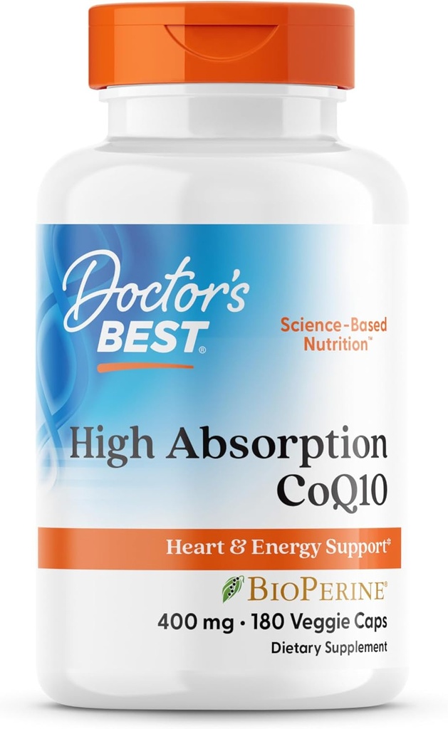 Doctor's Best High Absorption CoQ10, Heart & Energy Support, USP Verified, Naturally Fermented CoQ10, Non-GMO gluteenivaba, Soy Free, Vegan 180 Veggie Caps